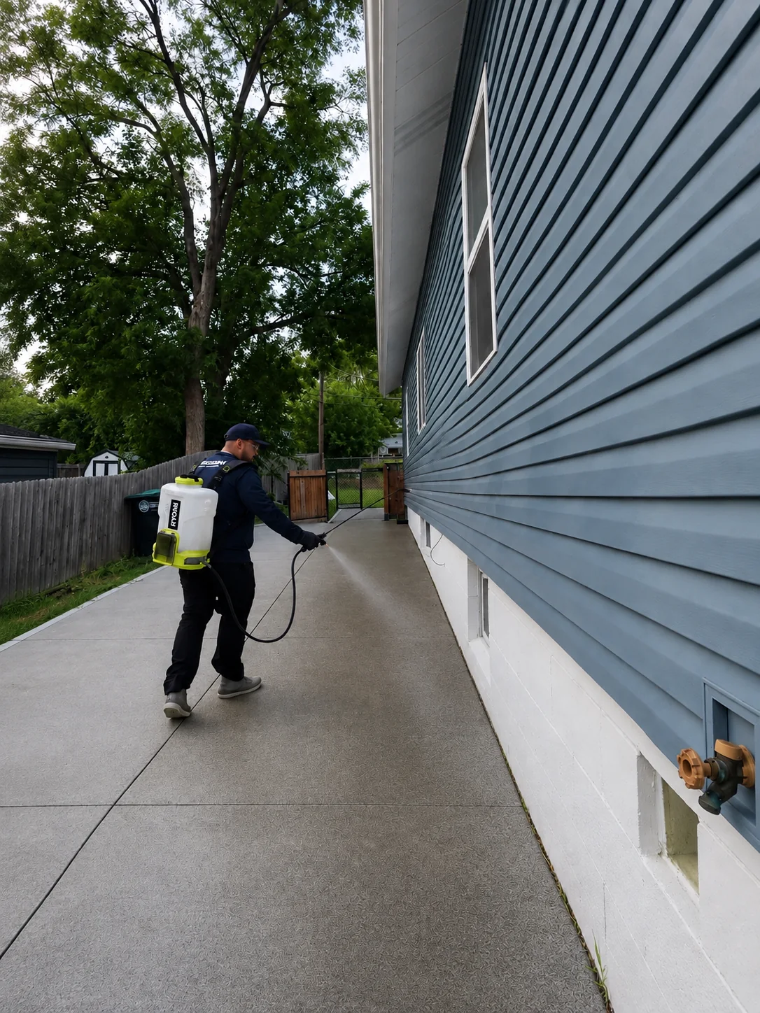 Mission technician applying exterior perimeter treatment